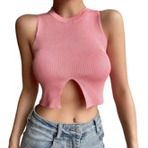 Pink Lettuce Waist Short Knitted Crop Top